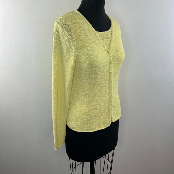 EILEEN FISHER Yellow Cardigan (M) Tank Top (S) Sweater Set VNeck Long Sleeve VTG - Picture 2 of 7